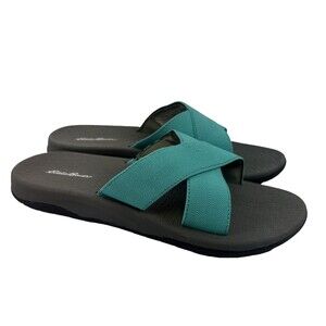 Eddie Bauer Break Point Slide Sandal Teal Slip On Flat Stretch Comfort Womens 9